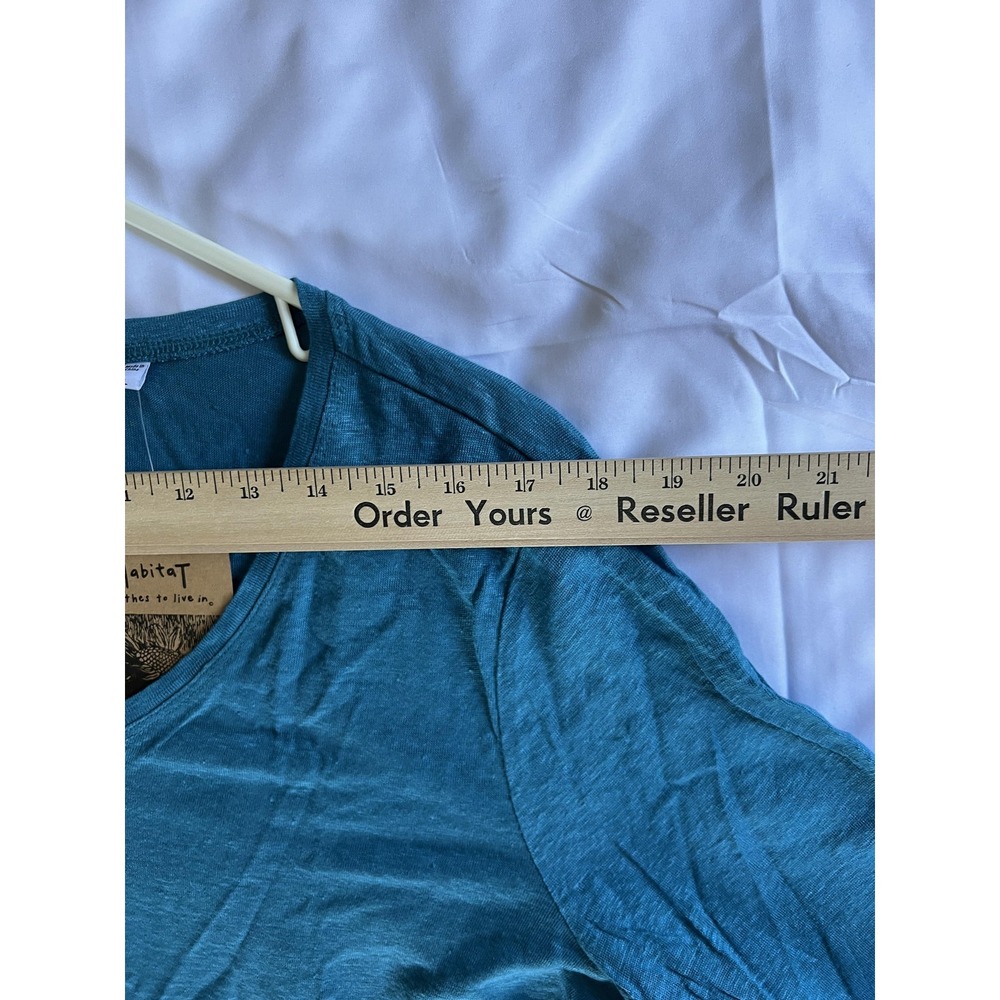 Habitat Shirt Womens Large Teal Linen V Neck 3/4 Sleeve Tunic Top Style 293436 - Picture 8 of 11